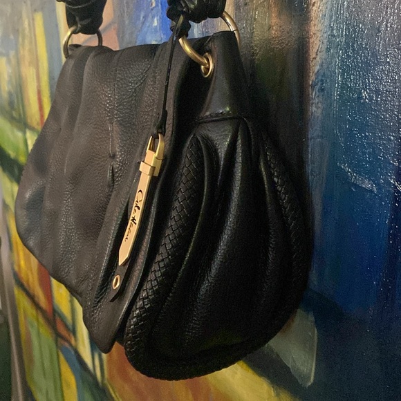 COLE HAAN // ltd ed black buttery leather knot strap magnetic flap shoulder bag - Picture 5 of 13